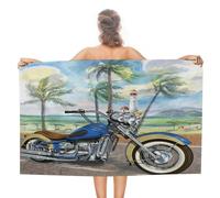 COALHO Serviette de plage surdimensionnée avec peinture à l'huile rustique, moto tropicale abstraite, palmier, route, moto, serviette de plage légère, séchage rapide, absorbante, 130 x 78,7 cm