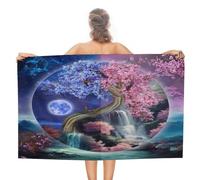 COALHO Serviette de plage surdimensionnée japonaise fantastique Yin Yang, paysage naturel moderne, cascade, galaxie, lune, étoile, fleurs de cerisier, serviette de plage légère, séchage rapide,