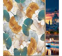 COALHO Vintage Ginkgo Leaves Privacy Blackout Window Film Abstrait Art Moderne Coloré Feuilles de Ginkgo Design Marbre Réutilisable Autocollant Isolant Autocollant - 45 W x 60 L cm x1 Pièce
