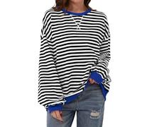 COALHO Women Striped Color Block Oversized Sweatshirt Crew Neck Long Sleeve Shirt Pullover Top Casual Loose fit Sweater (Black and White,M)