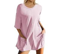 COALHO Women's Summer Oversized Tee Romper Casual Workout Back V Neck Workout T-shirt Rompers Pockets (light pink,M)