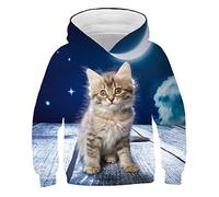 COAOBO Pull À Capuche Unisexe 3D pour Enfant,3D Chat Enfants Sweats À Capuche À Manches Longues Chat Sweats Pull Hauts Blouse Pull Automne Garçons Vêtements Pull-140 Cm