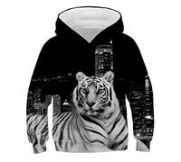 COAOBO Pull À Capuche Unisexe 3D pour Enfant,3D Tigre Enfants À Capuche Garçons Filles Mince Sweat Chapeau Tigre Imprimé Adolescents Garçons Filles À Capuche Pull-160Cm