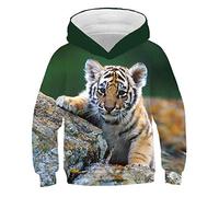 COAOBO Pull À Capuche Unisexe 3D pour Enfant,3D Tigre Enfants À Capuche Garçons Filles Mince Sweat Chapeau Tigre Imprimé Adolescents Garçons Filles À Capuche Pull-160Cm