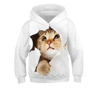 COAOBO Pull À Capuche Unisexe 3D pour Enfant,Impression 3D Chat Hommes Et Filles Mode Sweat, Pull Animaux Garçons Et Filles, Vêtements À Capuche pour Enfants-150Cm