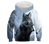 COAOBO Pull À Capuche Unisexe 3D pour Enfant,Loup Impression 3D Animal Cool Drôle Enfants À Manches Longues Automne Hiver Hauts Garçons Mode Sweat À Capuche Décontracté Taille 4-14T-150Cm