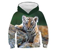 COAOBO Pull À Capuche Unisexe 3D pour Enfant,Mode Tigre À Capuche Garçons/Filles Sweat-Shirts 3D avec Chapeau Imprimé Animal Tigre À Capuche Sweat Enfants Survêtement Vestes-120 Cm