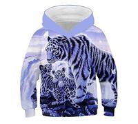 COAOBO Pull À Capuche Unisexe 3D pour Enfant,Mode Tigre À Capuche Garçons/Filles Sweat-Shirts 3D avec Chapeau Imprimé Animal Tigre À Capuche Sweat Enfants Survêtement Vestes-140Cm