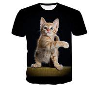 COAOBO Unisexe 3D Motif de Chat Animal Noir T-Shirt été personnalisé décontracté à Manches Courtes t-Shirts Tops-S