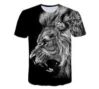 COAOBO Unisexe 3D Noir Animal Lion Motif été 3D Impression t-Shirts nouveauté T-Shirt à Manches Courtes pour Hommes Femmes-XL