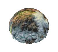 Coast Wave And Lighthouse Bonnet de douche pour homme et femme Réutilisable Imperméable Long Épais Soin des cheveux courts Enfants Bain