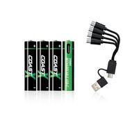 Coast Zithion-X Lot de 4 Piles AAA USB-C, Lithium-ION 1,5 V, 750 mAh, Longue durée, Charge en 1 25 Heures Maximum, Plus de 1000 Cycles de Charge, câble de Charge Inclus