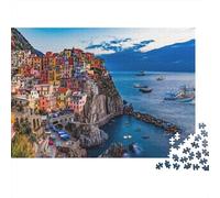 Coastal Cliff Town Senior Puzzles 1000 Piece Recycled Cinque Terre Jigsaw Puzzles Puzzle Game Props Family Gaming Time Educational Game Challenge Gift 38x26cm/1000pcs