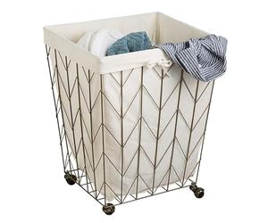 Coastal Collection Panier à linge métallique avec doublure en toile et roulettes Bronze