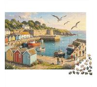 Coastal Harbor Jigsaw Puzzles 1000Pc Recyclable Material Fishing Village Senior Puzzles Impossible Hard Difficult Stimulant Éducatif Game pour Men 52x38cm/1000pcs