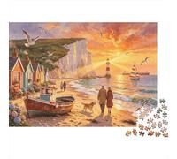 Coastal Harbor Puzzles 1000 Piècess Recyclé White Cliffs of Dover Senior Puzzles Jeu de Soirée Accessoires Idée de Cadeau Parfaite for Family and Friends Anniversaires 52x38cm/1000pcs