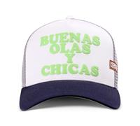 Coastal HFT Casquette trucker Olas Y Chicas Blanc/Bleu marine - Casquette de baseball en maille haute ajustée - Slogan Surfeur imprimé - Unisexe Surf Sports Baseball Loisirs Casquette + Stuff & Style