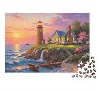 Coastal Lighthouse 1000 Piece Puzzles Recycled Ocean Sunset Puzzle for Personnes âgées Puzzle Accessoires de Jeu for Family and Friends Birthdays Great Cadeau 70x50cm/1000pcs