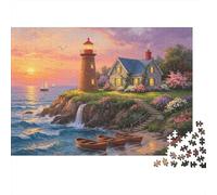 Coastal Lighthouse Jigsaw Puzzle 1000 Pièces Recyclable Ocean Sunset Puzzles Accessoires de Jeu de Puzzle Amusant et Stimulant Family Game Excellente Idée de Cadeau 38x26cm/1000pcs