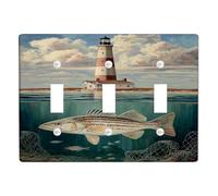 Coastal Lighthouse Plaque de protection pour interrupteur Motif rayé rouge et blanc pour décoration nautique Plaques murales thermoplastiques Taille standard Triple bascule