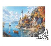 Coastal Lighthouse Puzzles 1000 Pieces Cadeau Unique Jeu Éducatif Défi Jouet À De Qualité Supérieure Peinture Art pour Adultes Et Enfants À Partir De 12 Ans 1000pcs (75x50cm)