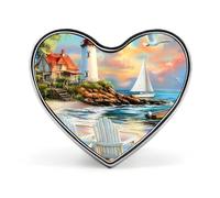 Coastal Lighthouse Seaside Scenery Brooch Pins Heart Badge Collar Lapel Pins Dress Coat Accessories for Women Men