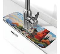 Coastal Lighthouse Tapis de robinet pour évier de cuisine, super absorbant, attrape-éclaboussures, diatomite à séchage rapide, poignée de robinet en pierre de diatomite, tapis de séchage pour évier de