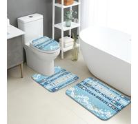 Coastal Living Lot de 3 tapis de bain à séchage rapide, absorbant, antidérapant, lavable, motif à rayures bleu nautique, ancres, pour la plage d'été