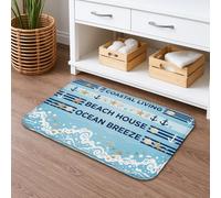 Coastal Living Tapis de bain à séchage rapide, absorbant, antidérapant, lavable, motif à rayures bleu nautique, ancres, 50,8 x 81,3 cm