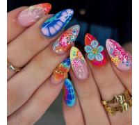 Coastal Lot de 24 faux ongles en forme d'amande avec breloque 3D et 12 tailles pour les looks de vacances et le quotidien