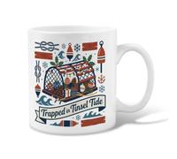 Coastal Nautical Tasse à café en céramique avec citation de Noël Piège à | Thème vacances côtières, gobelet, éléments de décoration nautique, accents saisonniers d'hiver, charmants graphiques inspirés