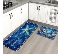 Coastal Nights Lot de 2 tapis de cuisine doux sur le thème des étoiles de mer et de l'océan corail, coussins d'été, confortables, lavables pour éviers de cuisine, buanderie, salle de bain