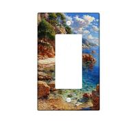 Coastal Serenity Plaque de protection pour interrupteur, paysage de bord de mer bleu océan pour décoration d'intérieur, plaques murales en thermoplastique, taille standard à bascule simple