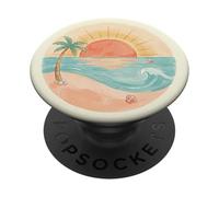 Coastal Sunset Beach Ocean Wave Palm Tree Graphic PopSockets PopGrip Adhésif