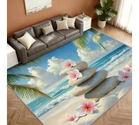 Coastal Tapis 80x120cm, Zen Stone Flowers Tapis for Bedroom