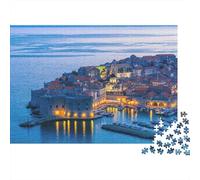 Coastal Town at Dusk 100% Recycled Cardboard Night Harbor Town 1000 Piece Jigsaws Adults and Children Challenging Brainteasing 38x26cm/1000pcs