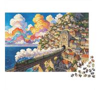 Coastal Train Puzzles 1000 Pièce Papier Recy liff Town Puzzle for Boy & Girl Ages 6 Years Up Jeu éducatif Défi Amusant Jeu Familial 38x26cm/1000pcs