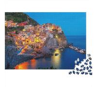 Coastal Village Lights Colourful Flower Cliff Cove 1000 Pieces Puzzle for Adults Unique Classic Educational Games 52x38cm/1000pcs