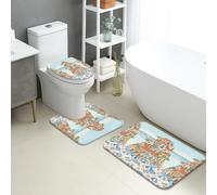 Coastal Village Lot de 3 tapis de bain à séchage rapide, absorbant, antidérapant, lavable en flanelle pour salle de bain, bleu et blanc