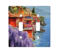 Coastal Village Plaques d'interrupteur / couvercles de prise, maisons de bord de mer vives pour décoration intérieure, plaques murales en thermoplastique, taille standard à double bascule