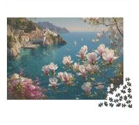 Coastal Villages Scenery 100% Recycled Cardboard Flower Coastal Cove 1000 Piece Puzzle for Adults Beautifully Illustrated Brainteasing 70x50cm/1000pcs