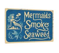 Coastal Wall Signs - Beach Themed Wall Sign, Funny Mermaid Decor, Nautical Home Art | Playful oceans Decoration Coastal Living For Vibrant Color Print And Material Accessories