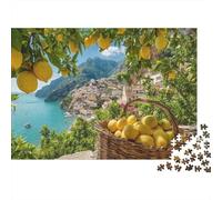 Coastline, Lemon Trees and Buildings Overlooking The Blue Water 1000pcs (75x50cm) Puzzles Adaptés Aux Adultes Et Aux Personnes Âgées De 14 Ans Et Plus