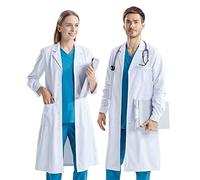 CoatCool Blouse Blanche Chimie, Blouse Laboratoire Coton, Blouse Chimie Femme Homme Medicale Manche Longue Blouse Blanche Lycée avec Poche et Bouton pour Laboratoire Scientifique Hospital Cosplay, L