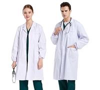 CoatCool Blouse Blanche Chimie, Coton Blouse de Laboratoire Femme Homme, Blouse Chimie Lycee Blouse Blanche Manches Longues Blouse de Médecin pour Lycée Scientifique Infirmière Étudiant Cosplay, L