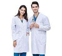 CoatCool Blouse Blanche Chimie Coton Blouse Laboratoire Femme Homme Blouse Chimie Lycee Manche Longue Blouse Blanche Blouse Médecin avec Poche Bouton pour Lycée College Étudiant Industriel Cosplay, L