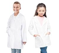 CoatCool Blouse Blanche Enfant, Blouse Chimie Coton Enfant Blouse Laboratoire Lycee pour Fille Garçon Enfant Manche Longue Blouse Medicale avec 3 Poche pour étudiant Lycée Science Hospital Cosplay,S