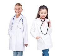CoatCool Blouse Blanche Enfant, Blouse Chimie Coton Enfant Blouse Laboratoire Lycee pour Fille Garçon Enfant Manche Longue Blouse Medicale avec 3 Poche pour étudiant Lycée Science Hospital Cosplay,L