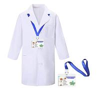CoatCool Blouse Blanche Enfant, Coton Blouse Chimie avec Carte de Travail pour Fille Garçon, Blouse Laboratoire Enfant Blouse Medicale Manche Longue Blouse Sciences pour Étudiant Hospital Cosplay, L