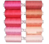 Coats Moon Boîte de 10 bobines de fil à coudre tout usage pour couture, surjeteuse, matelassage, couture, 914,4 m par bobine, 110 m (rose et pêche)